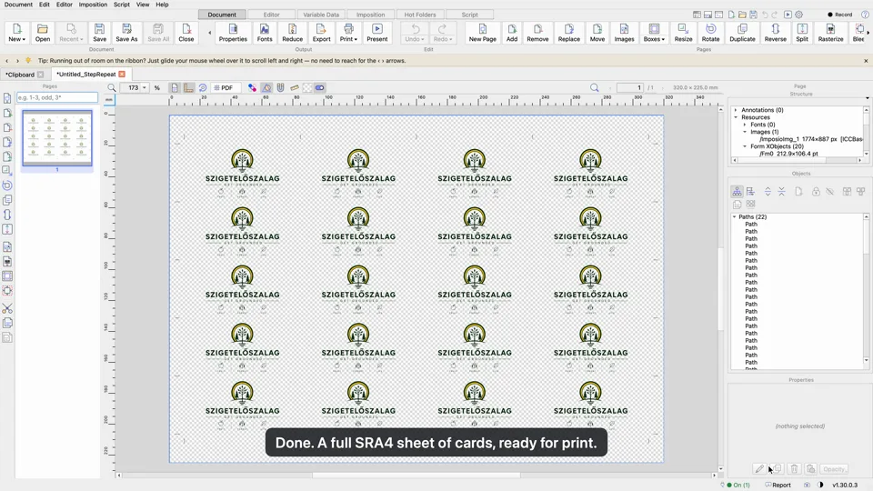 Step & Repeat: ein voller Bogen Karten aus einem Logo